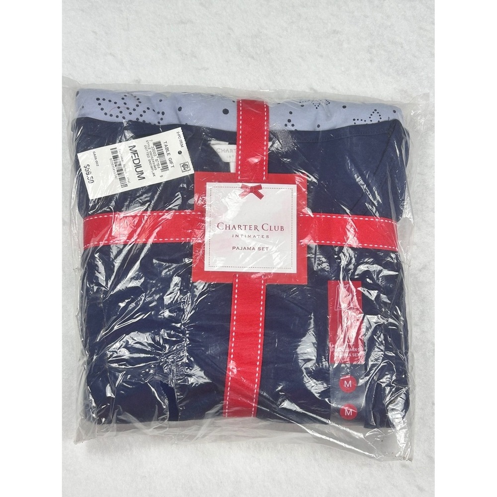 Charter Club Women's 2-Piece Pajama Set Medium Navy Blue and Light Blue